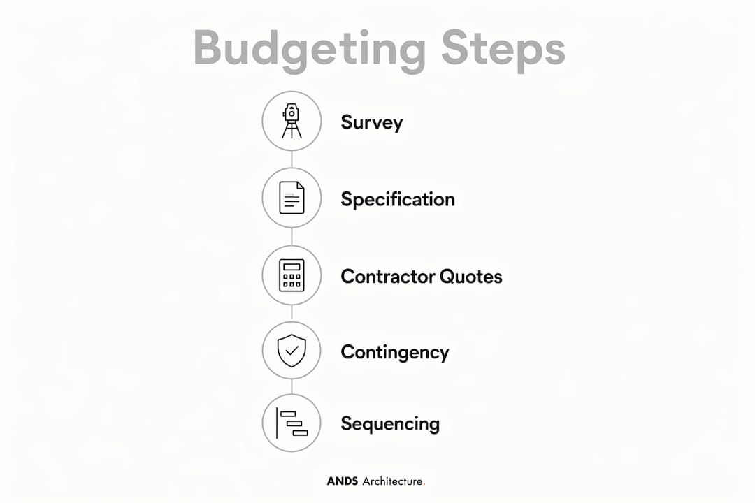 Infographic showing budgeting steps for heritage renovation