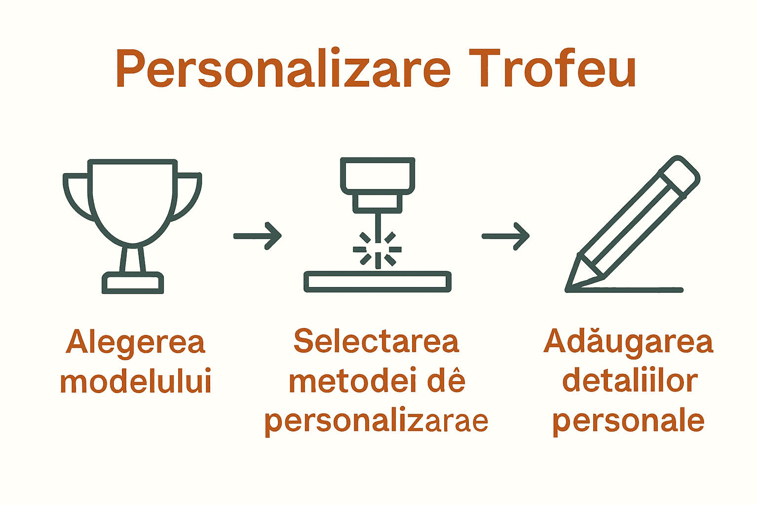 Diagramă cu pașii procesului de personalizare trofeu
