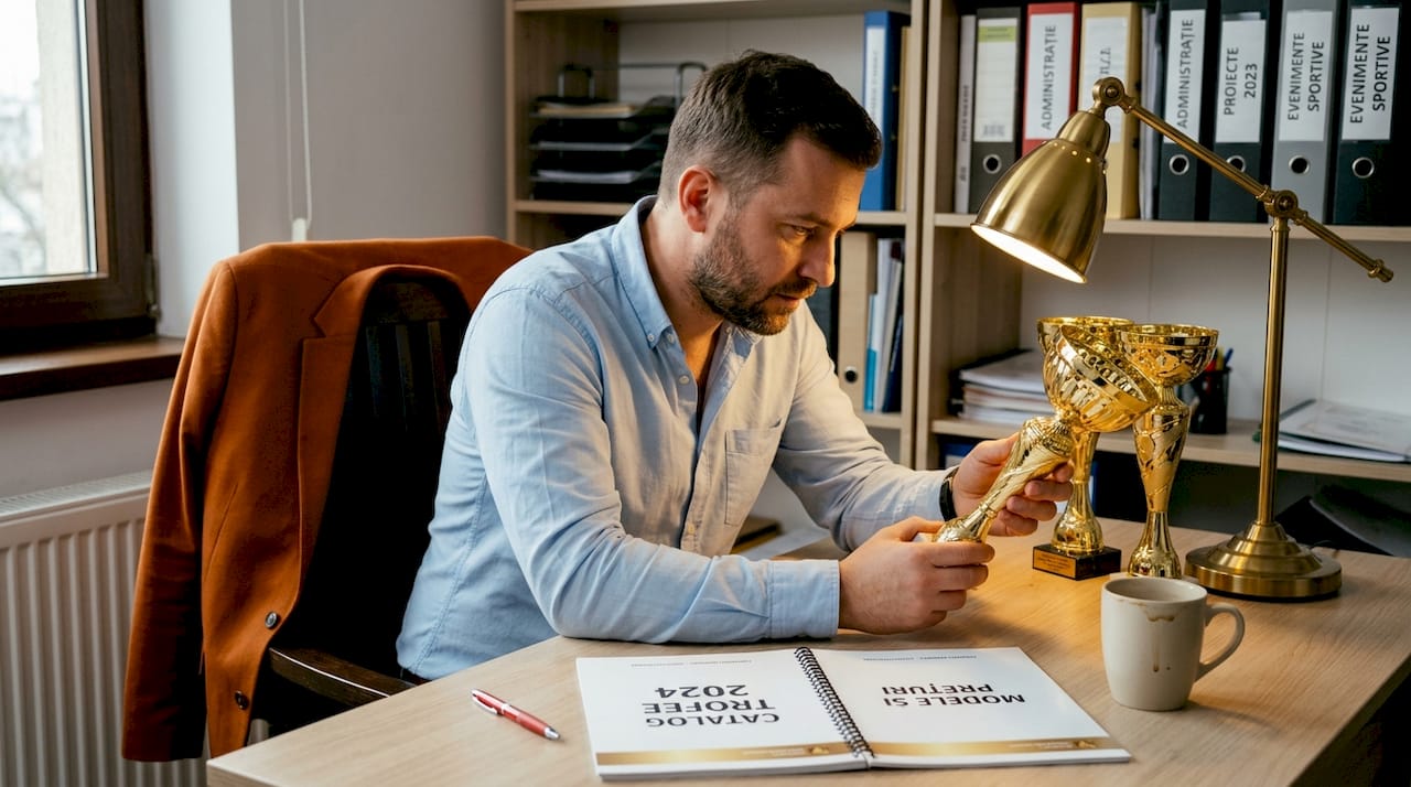 Un consultant își alege trofeele sportive pentru birou