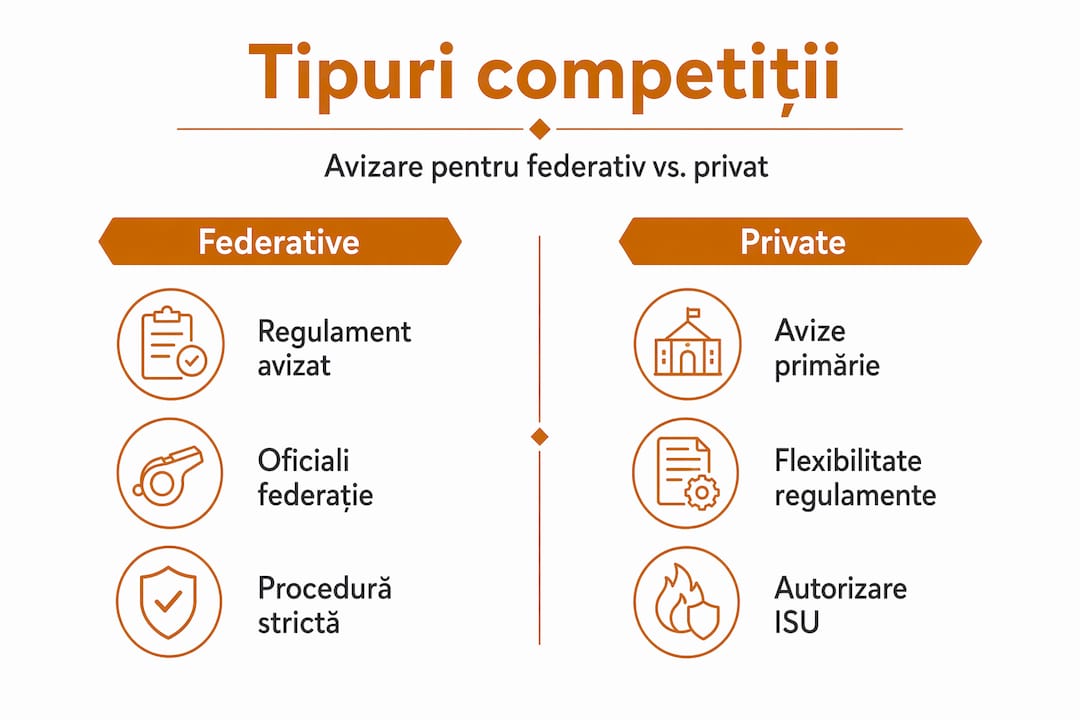 Infografic: diferențe și asemănări între competițiile organizate de federații și cele private