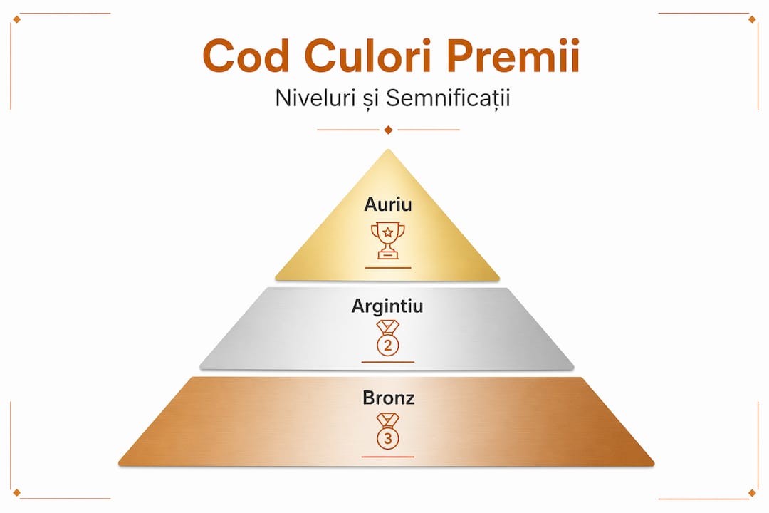 Infografic despre semnificația culorilor premiilor: aur, argint și bronz
