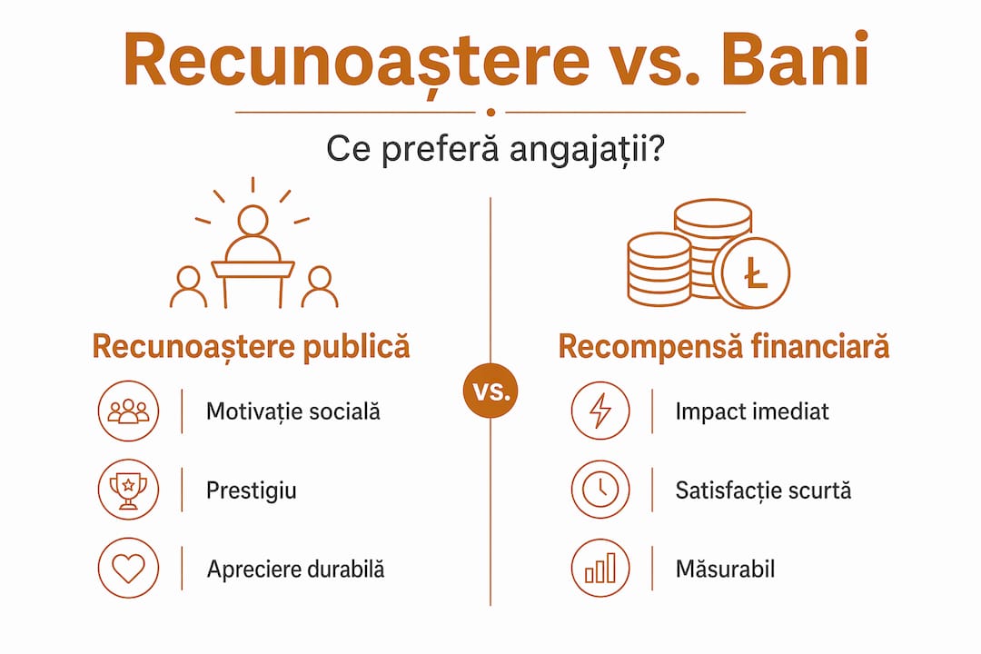 Infografic: comparație între recunoașterea meritelor și beneficiile financiare