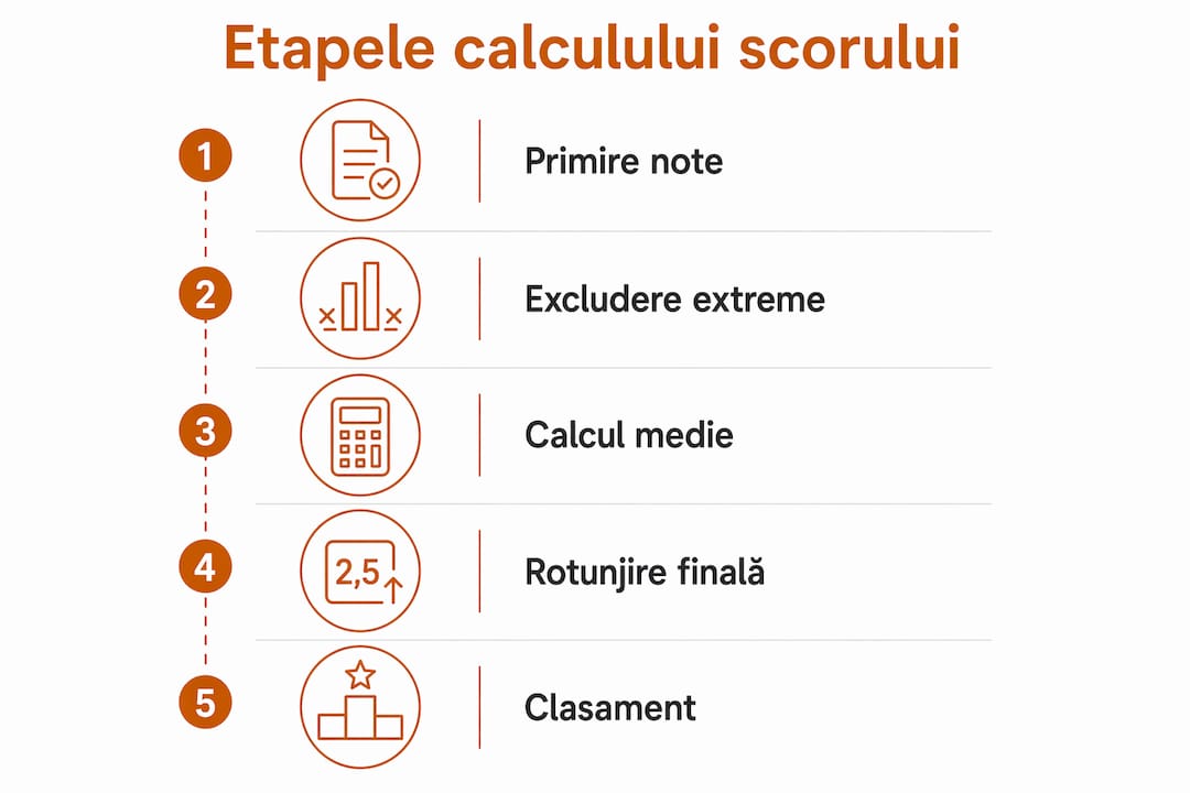 Infografic explicativ: pașii pentru calcularea punctajului de jurizare