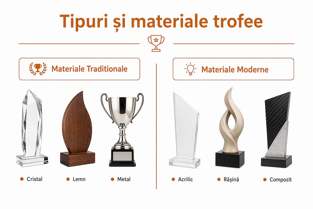 Infografic: diferențe între materialele și modelele de trofee