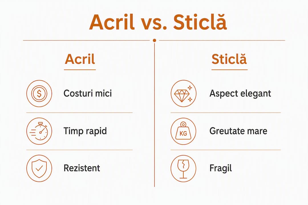 Infografic: acrilul vs. sticla – avantaje și diferențe