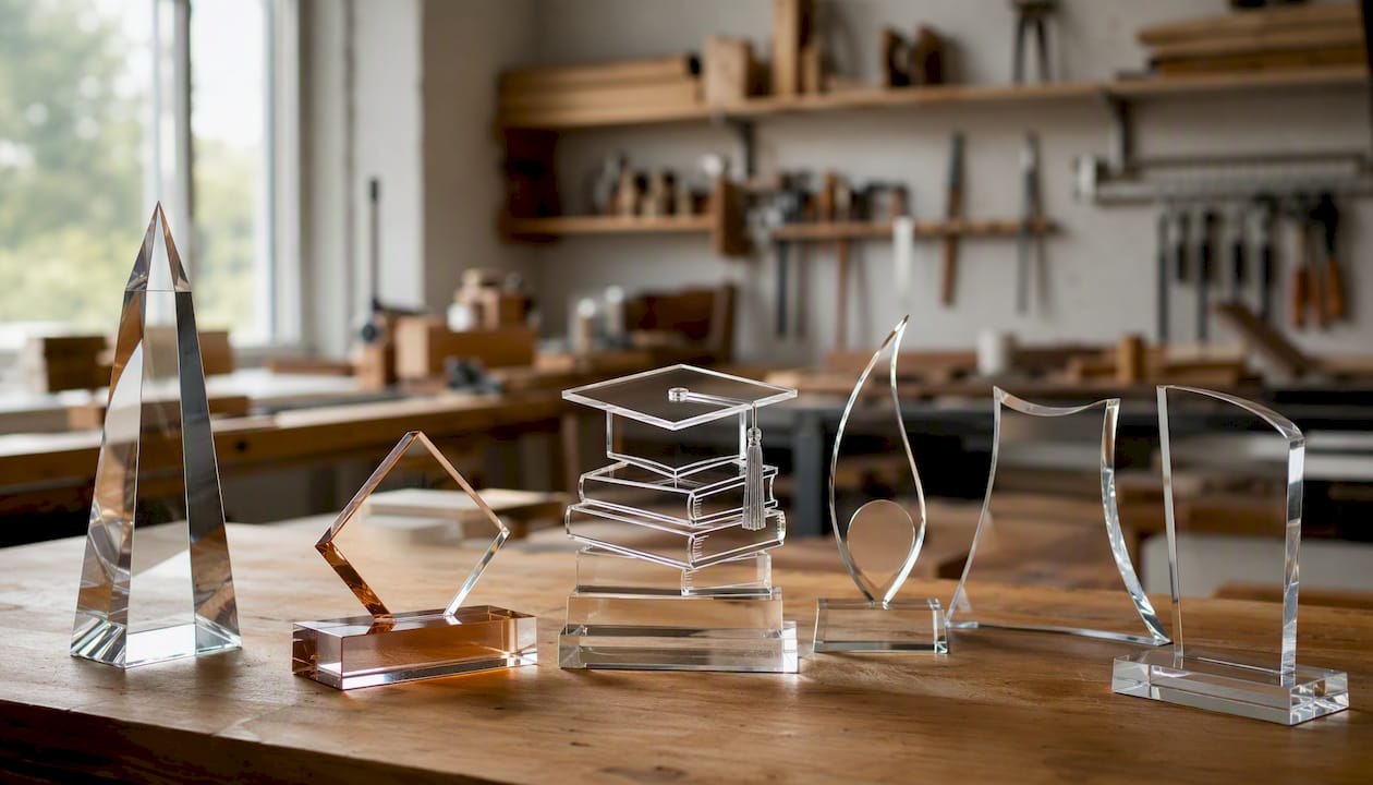 Trofee din acril cu forme personalizate, realizate în atelierul nostru