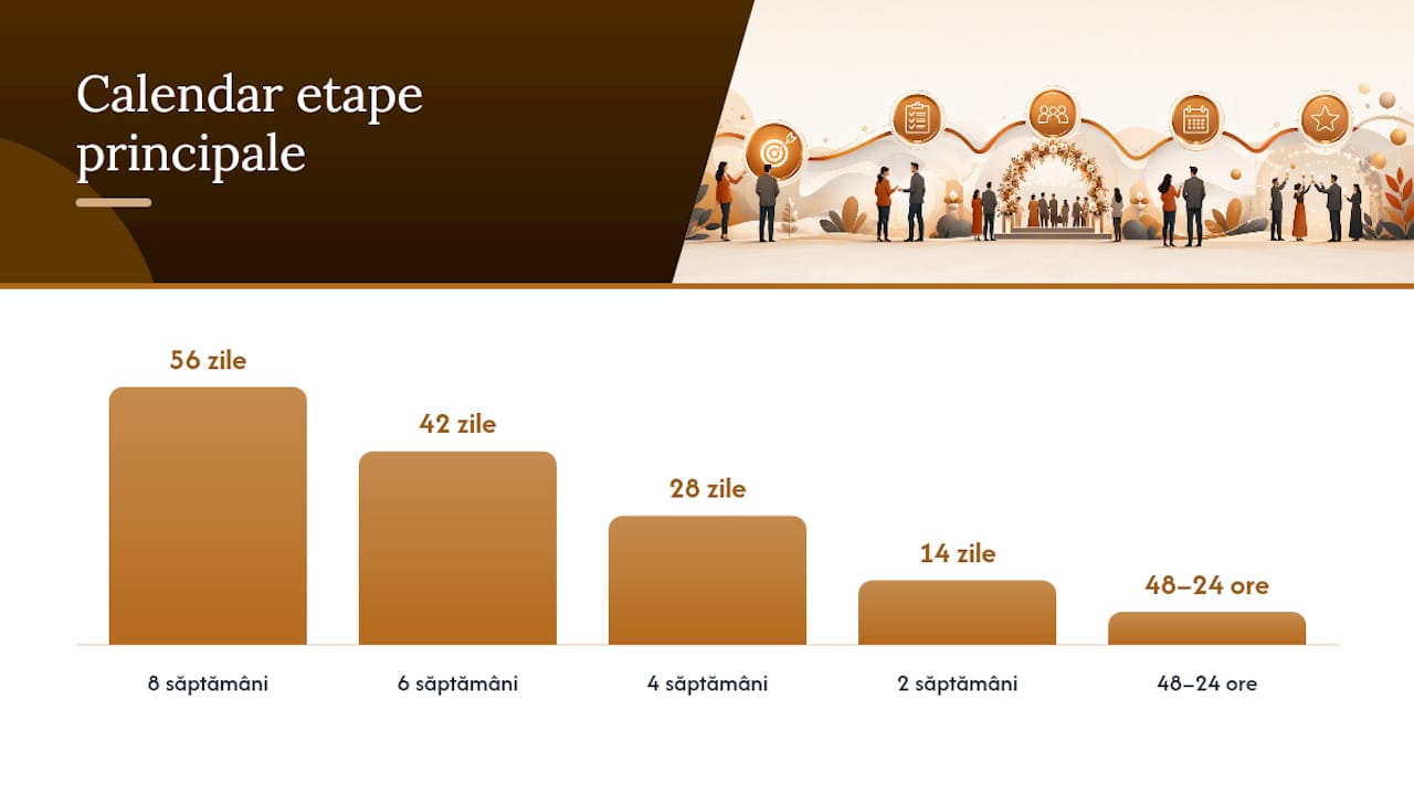 Infografic: Pașii esențiali pentru organizarea unei ceremonii corporate, prezentați cronologic