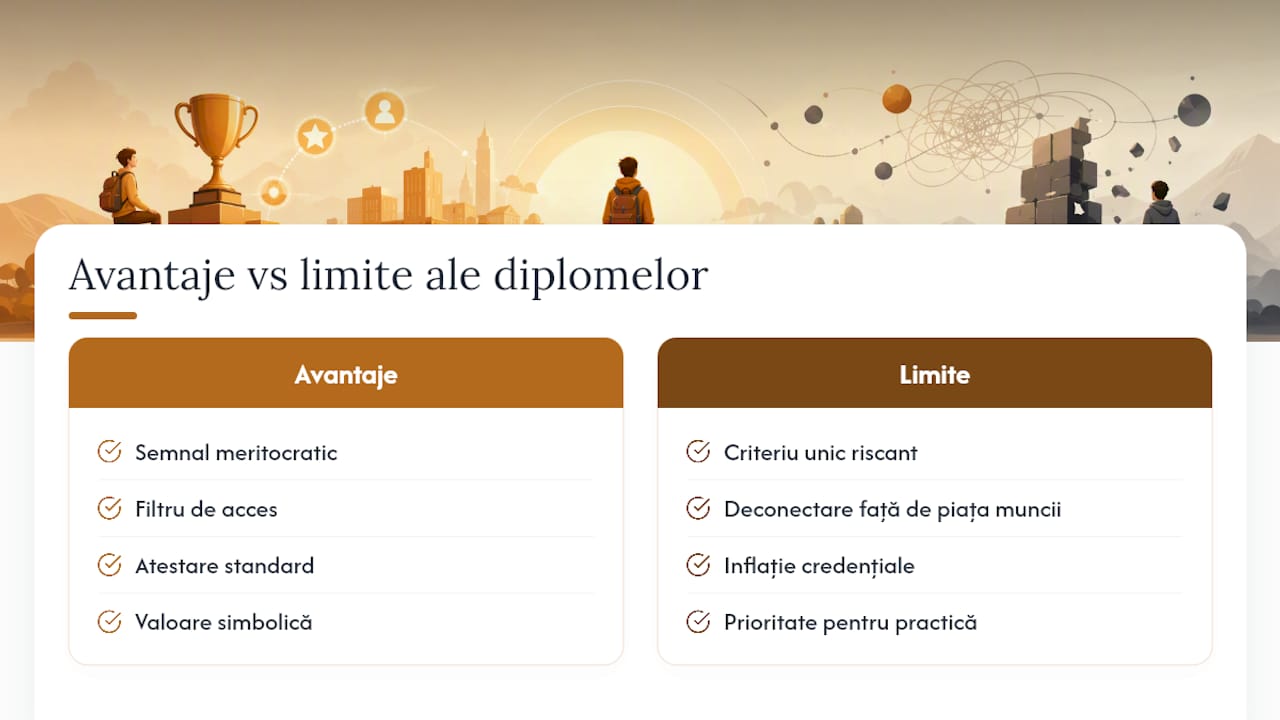 Câte avantaje reale au diplomele și unde apar limitele lor — overview diagram