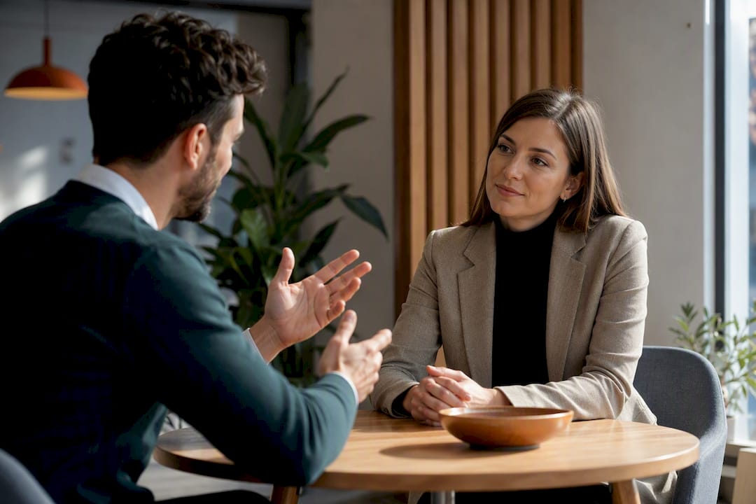 Discuție de feedback între un coordonator și un angajat