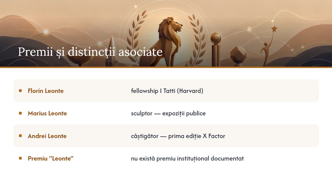 Premii și distincții asociate numelui Leonte — overview diagram