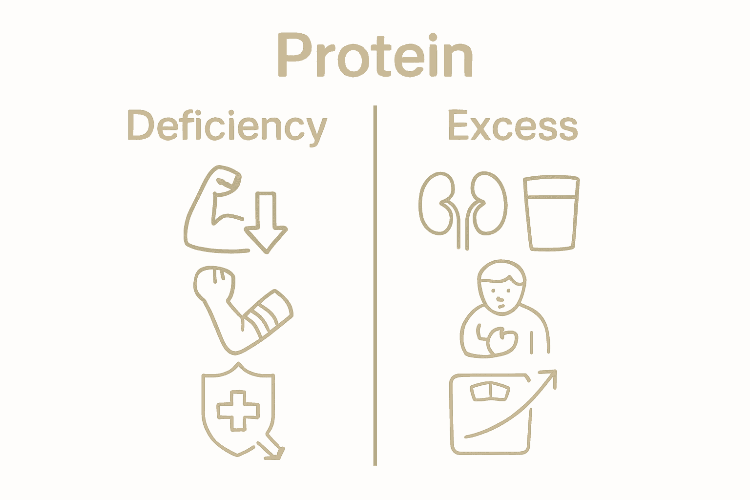 Infographic comparing protein deficiency and excess symptoms
