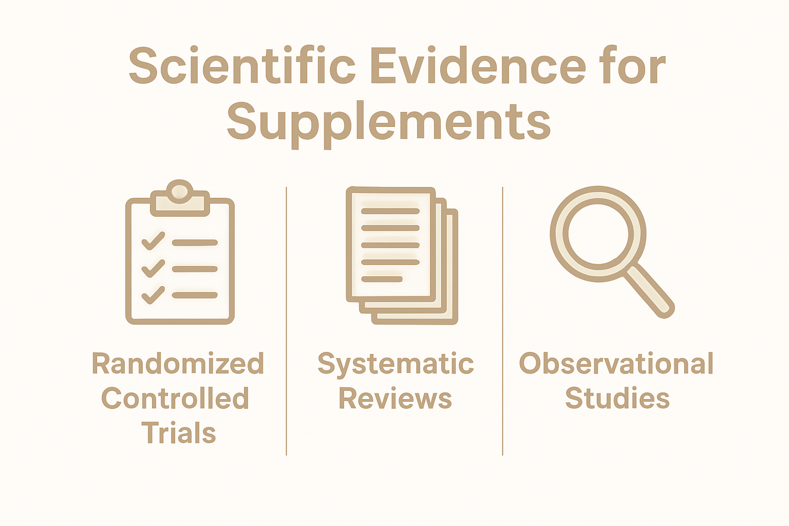 Infographic comparing three types of supplement scientific evidence.