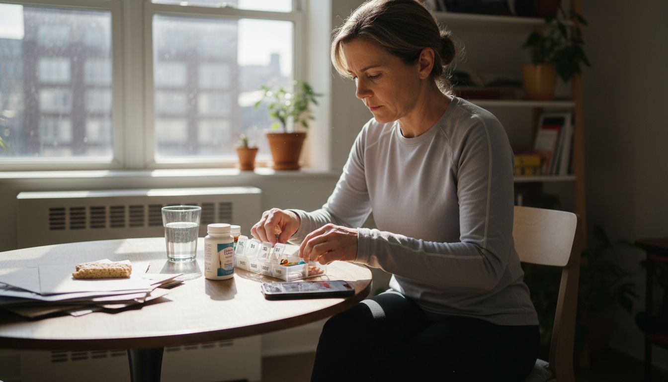 Woman organizing vitamins and supplements