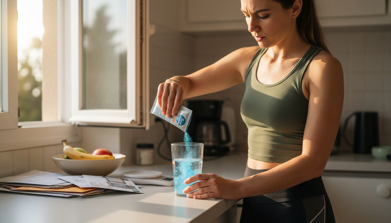 Pouring electrolyte powder into water glass