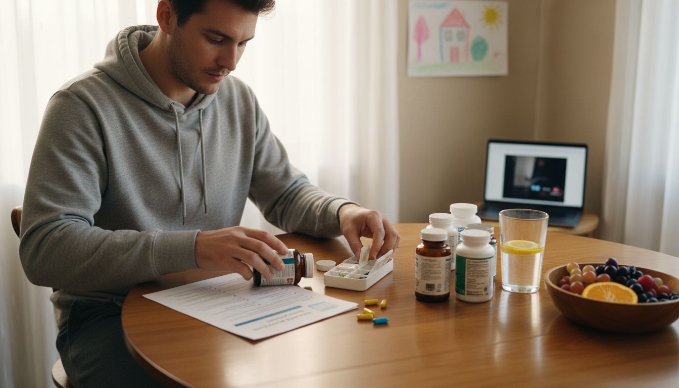 Person sorts various immune supplement types