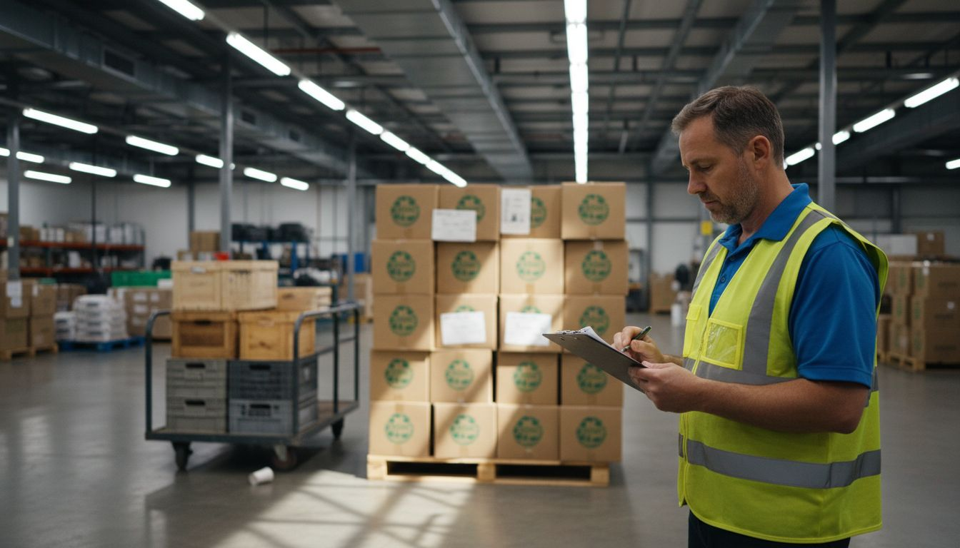 Supervisor inspecting ethical supplement supply chain