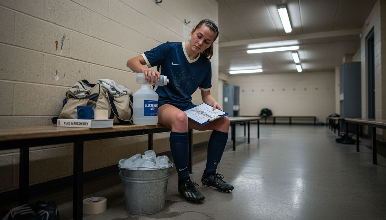 Soccer player preparing electrolyte drink