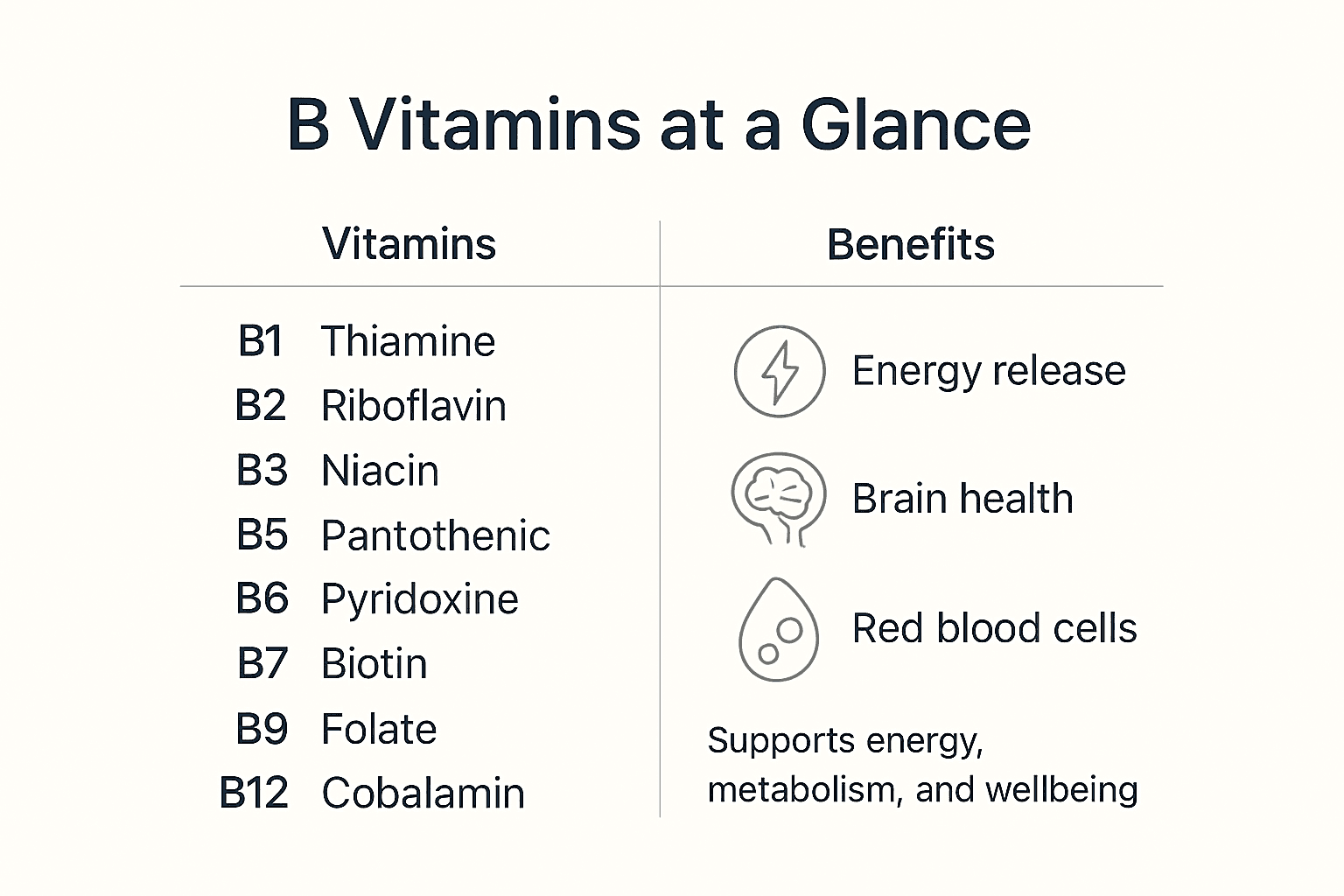 Infographic with B vitamins and their roles summary