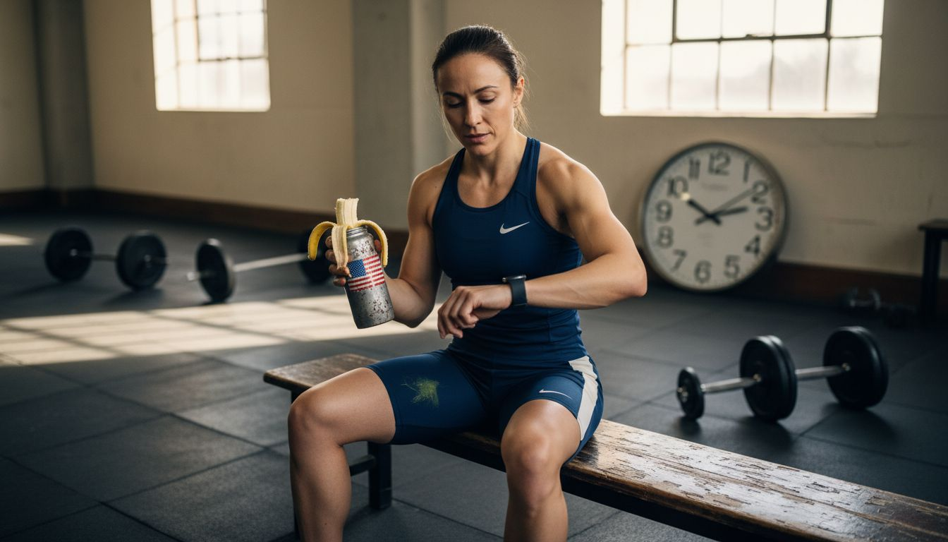 Sprinter eating banana after workout