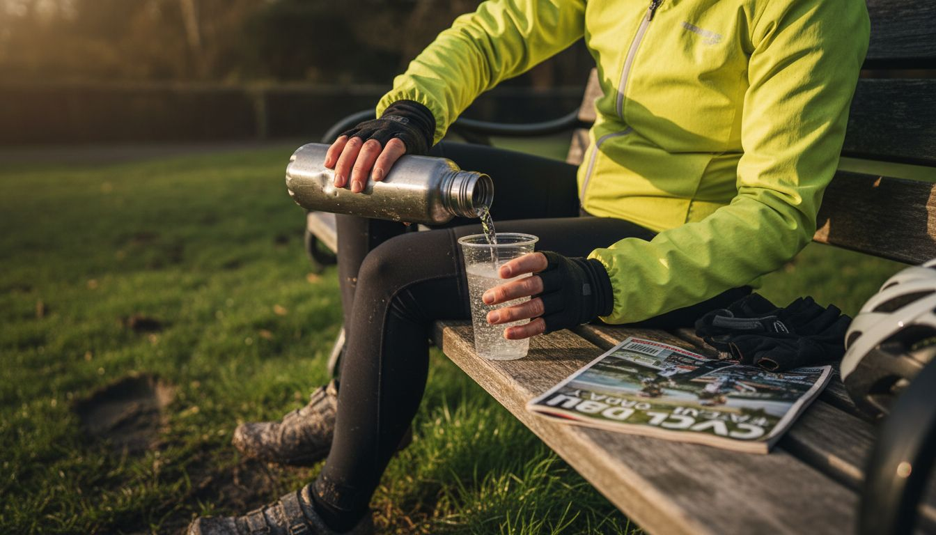 Cyclist preparing hydration tablet post-training