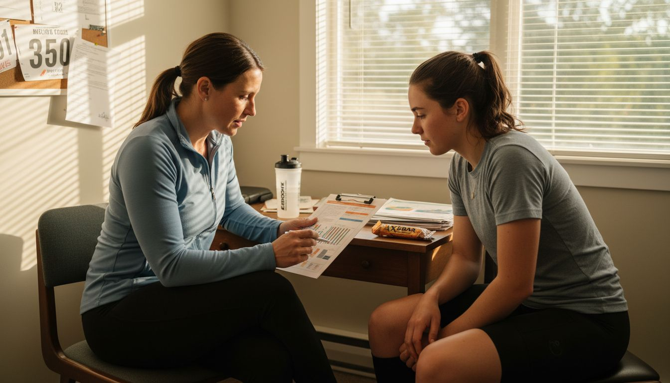 Sports nutritionist consulting with athlete client
