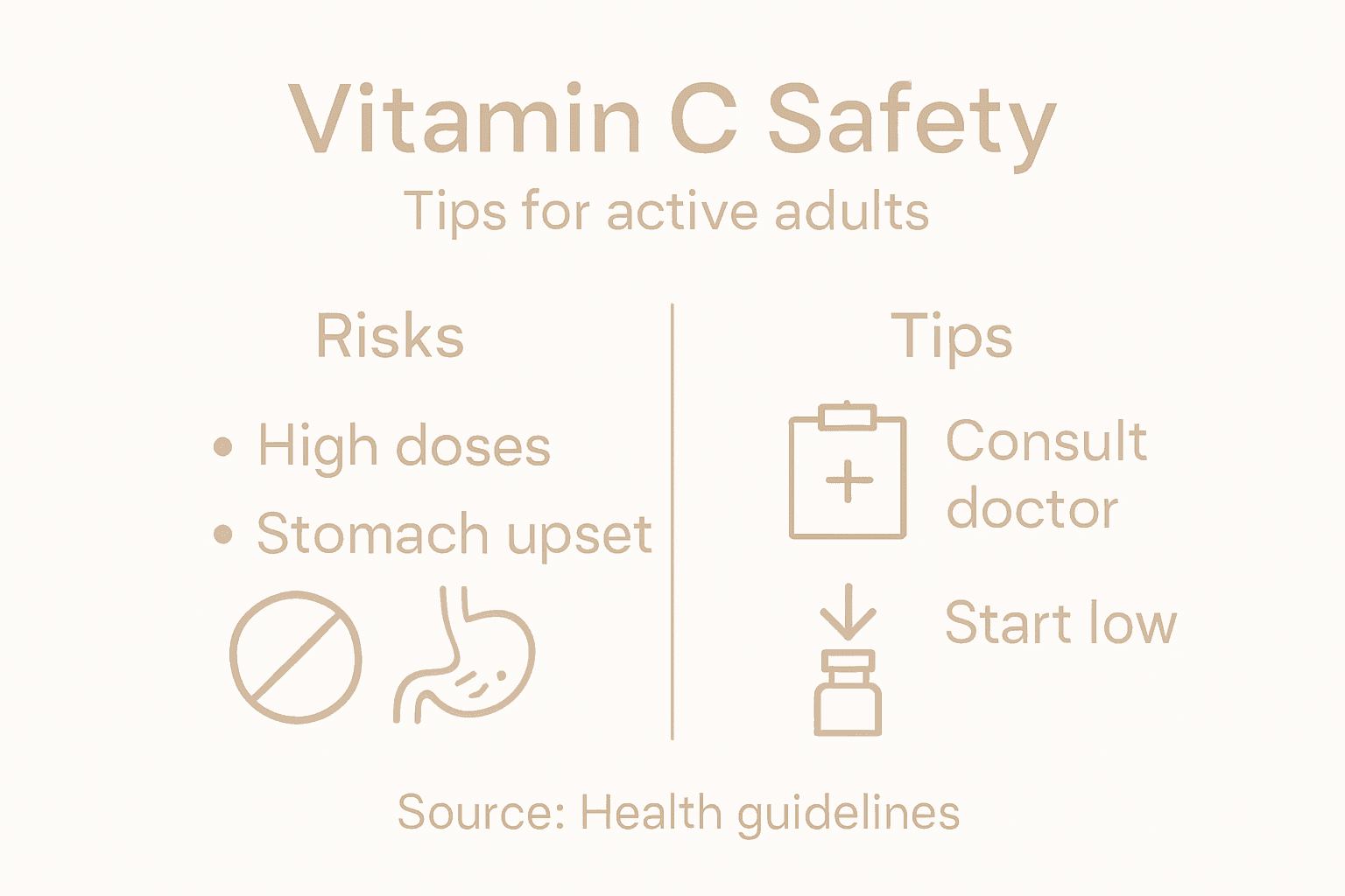 Infographic showing vitamin C safety risks and tips