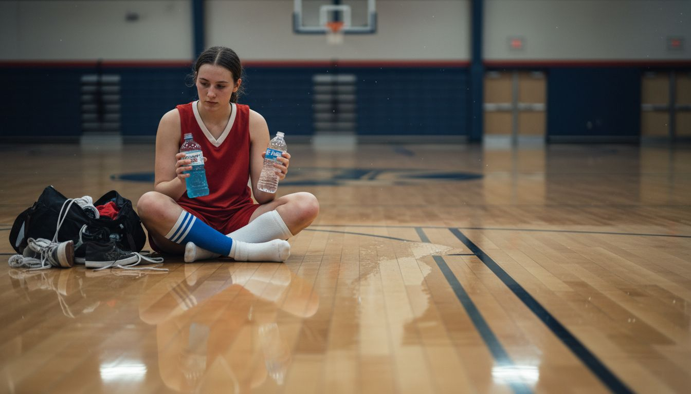 Athlete comparing water and sports drink