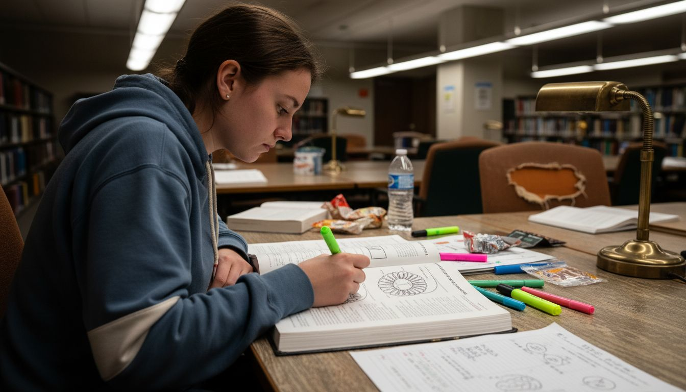 Student highlighting collagen structure in textbook
