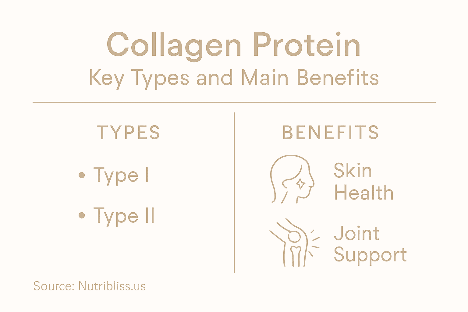 Infographic summarizing collagen types and benefits