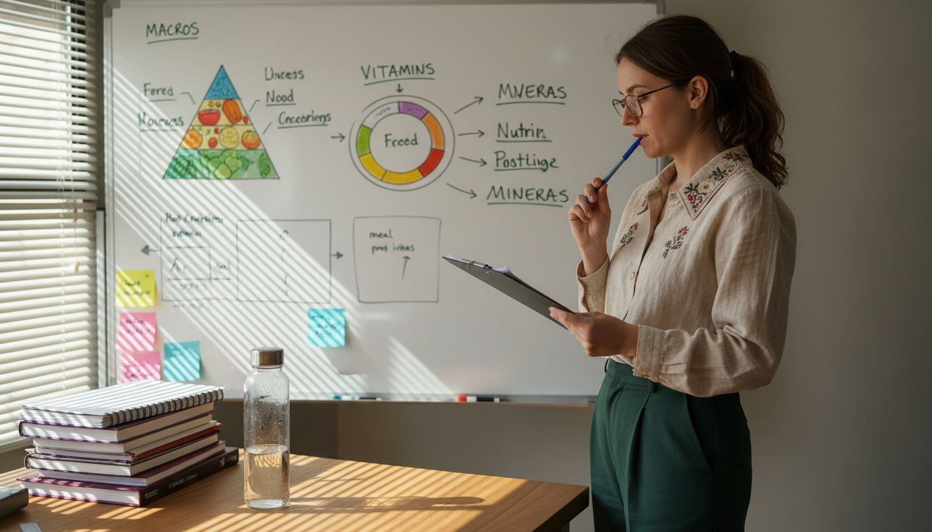 Nutritionist reviews nutrient charts by window