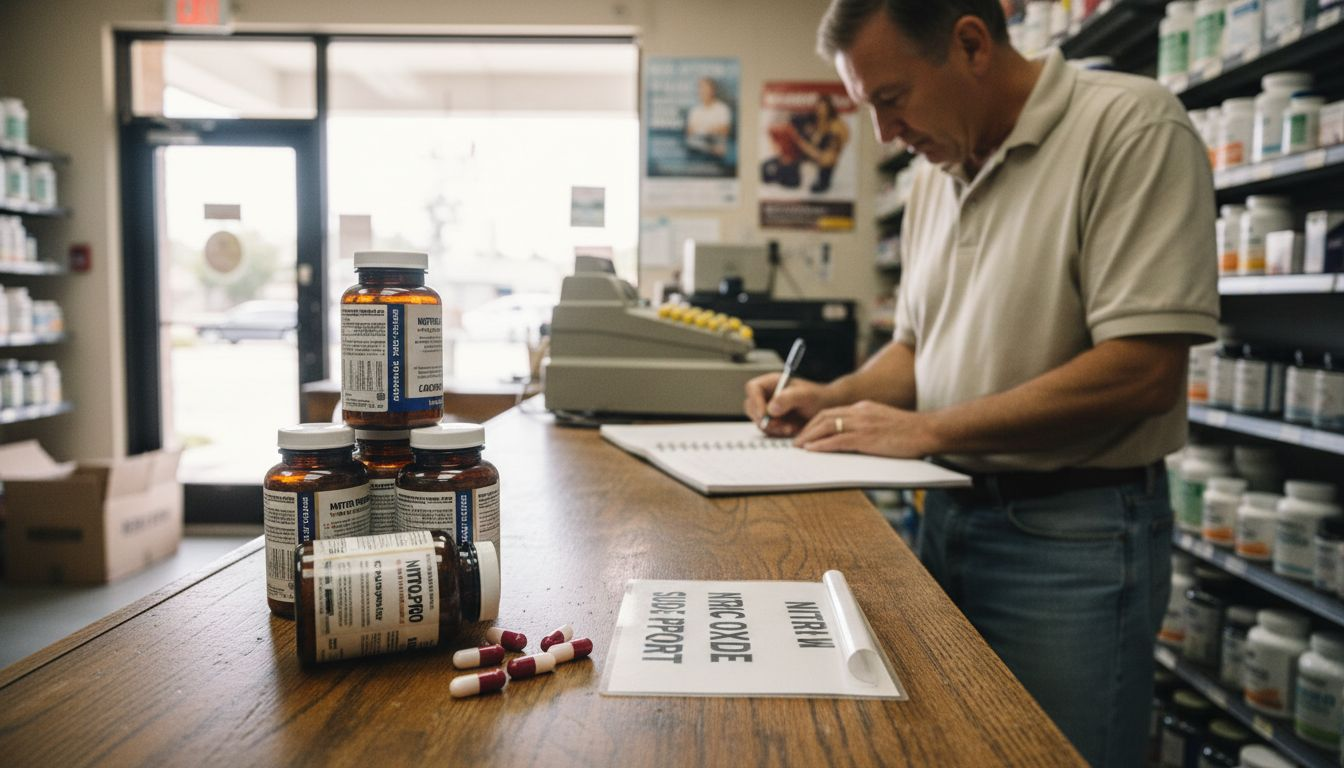 Supplement bottles showing product in store