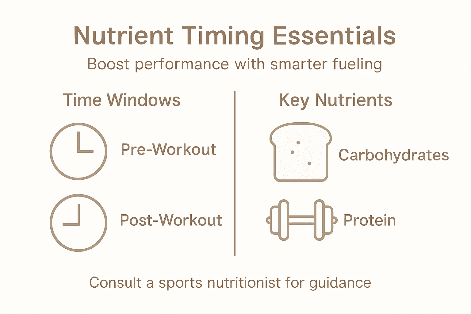 Infographic with nutrient timing essentials and key windows