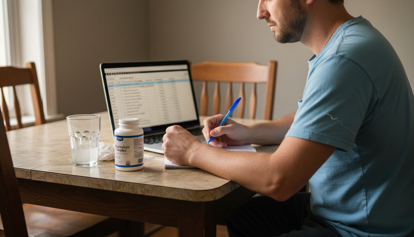 Man entering supplement data into laptop spreadsheet