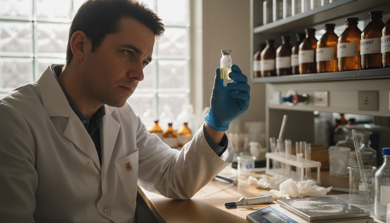 Lab technician examines turmeric extract sample
