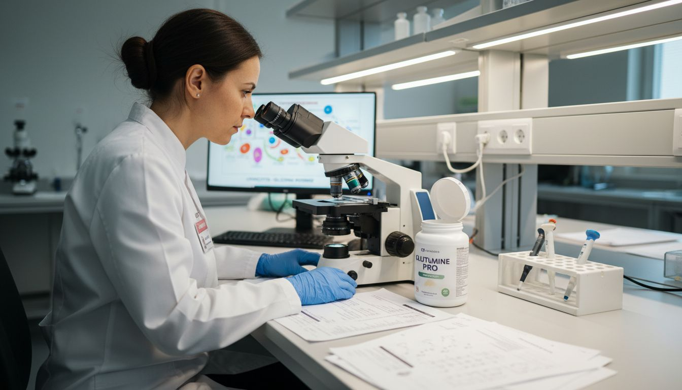 Lab technician analyzing glutamine immune cell sample