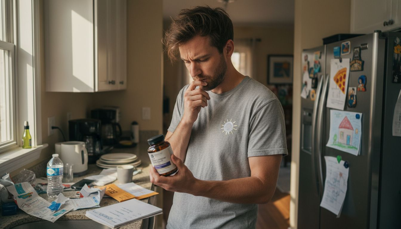 Man examining nootropic supplement bottle