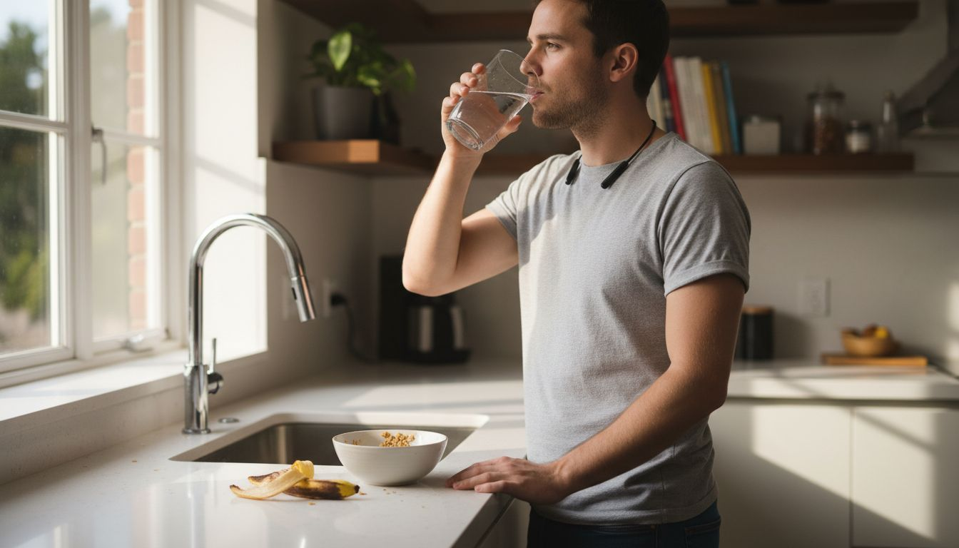 Man hydrating after eating fiber cereal