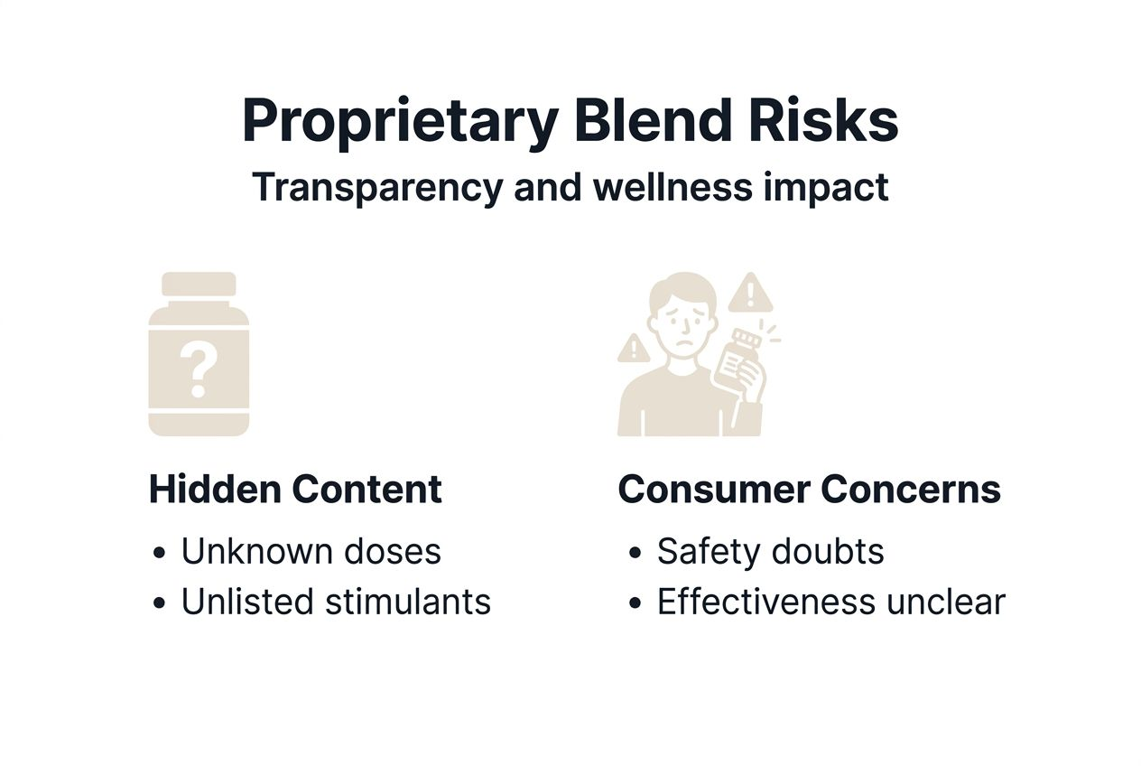 Infographic showing proprietary blend risks and concerns