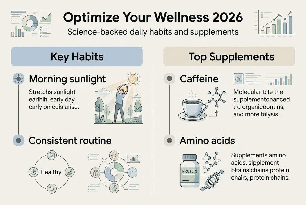Infographic with key habits and supplements for wellness