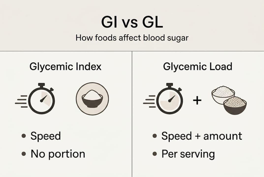 Infographic comparing glycemic index and glycemic load