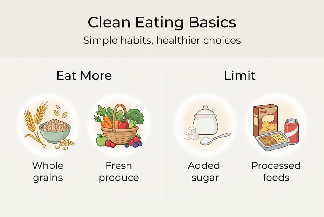 Infographic outlining clean eating essentials