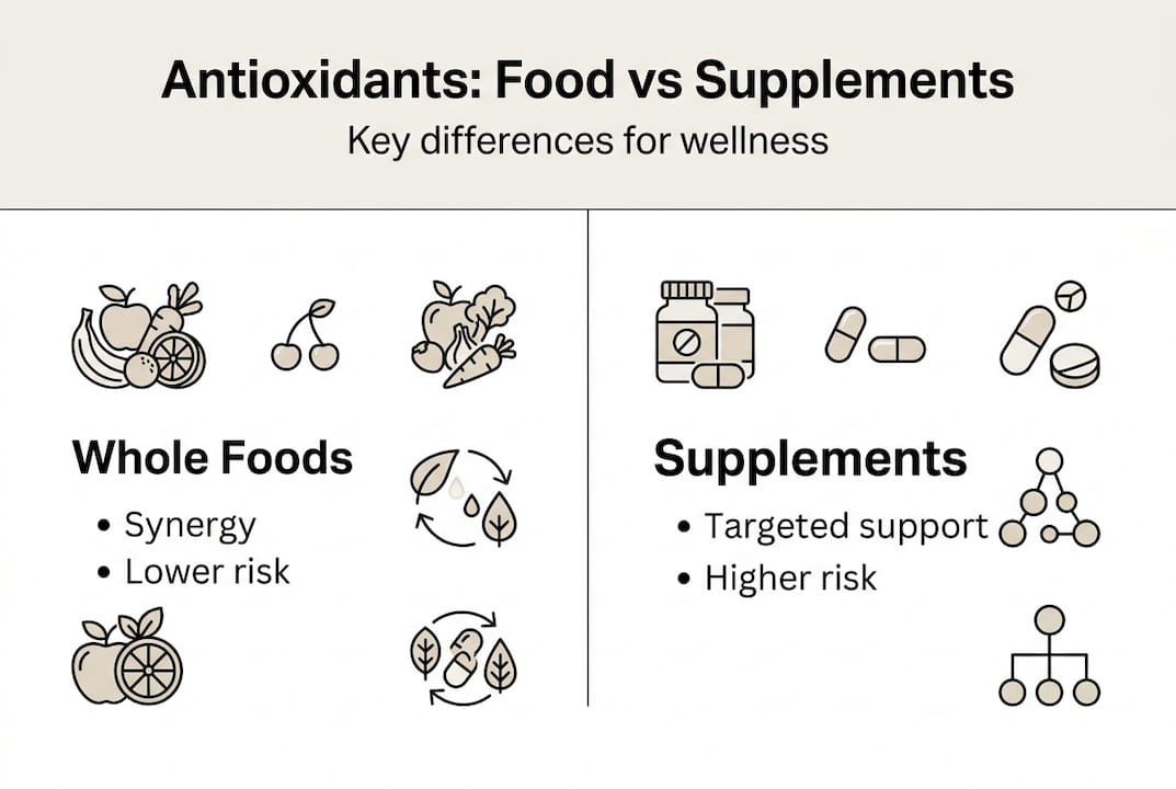 Infographic contrasting food and supplement antioxidants