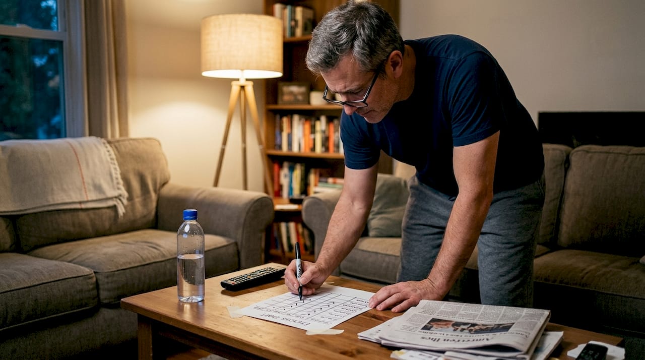Man updating exercise progress on home chart