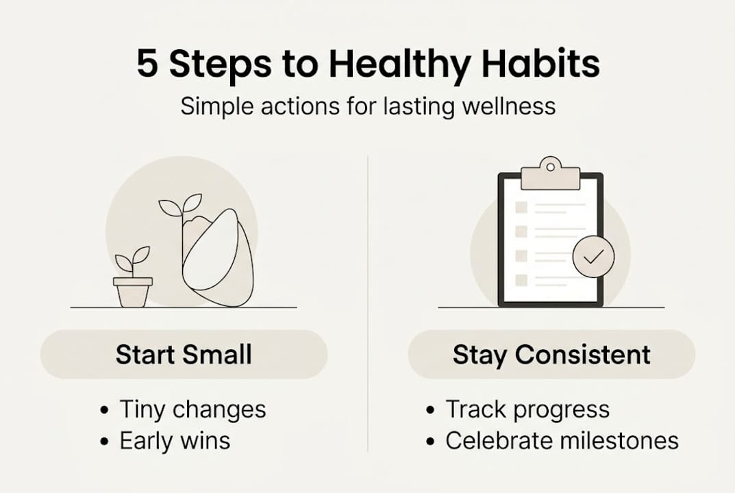 Infographic detailing five steps for healthy habits