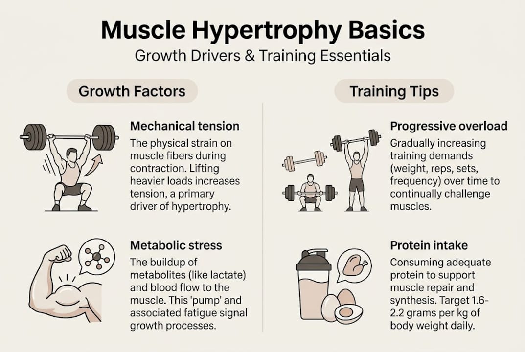 Infographic of hypertrophy main growth factors
