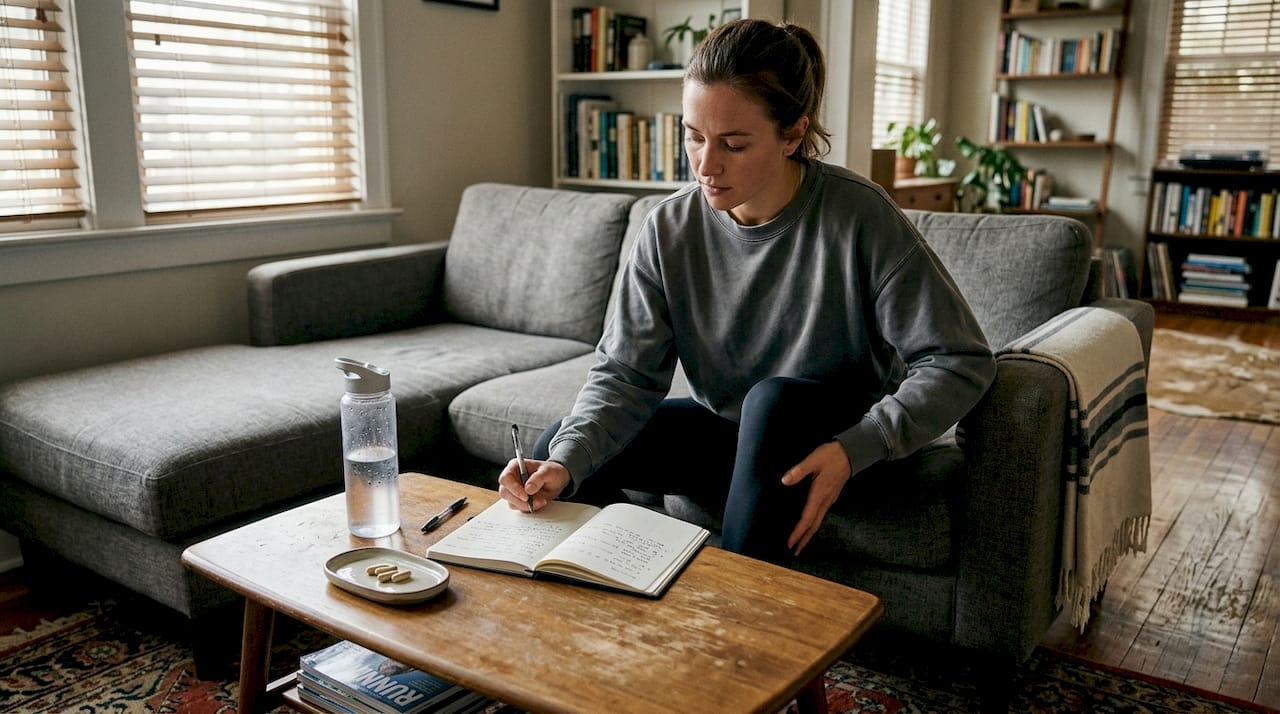 Runner recording recovery notes after workout