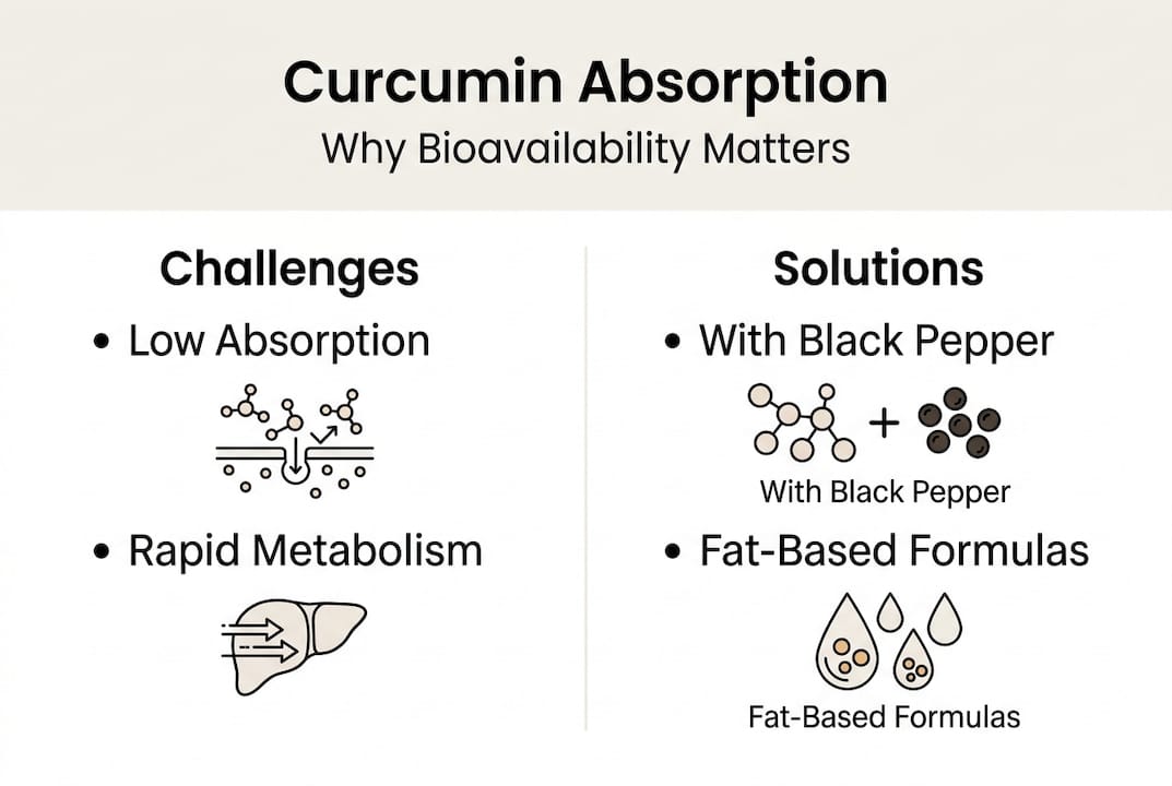 Infographic shows curcumin absorption challenges and solutions