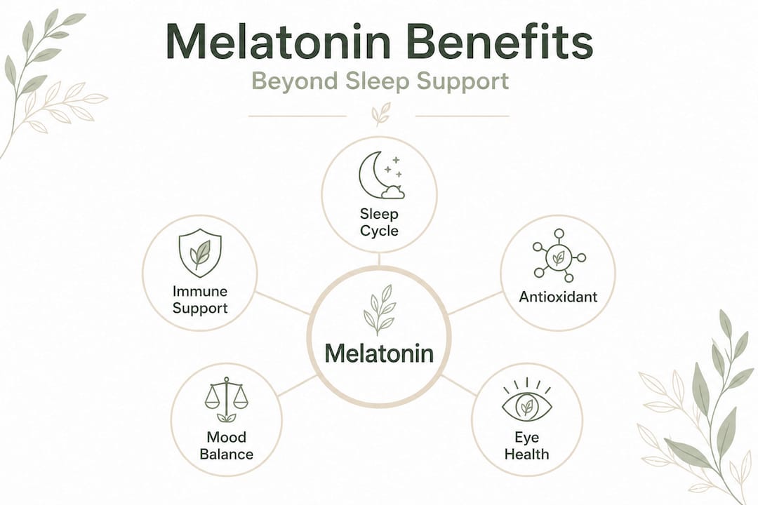 Infographic showing key melatonin health benefits