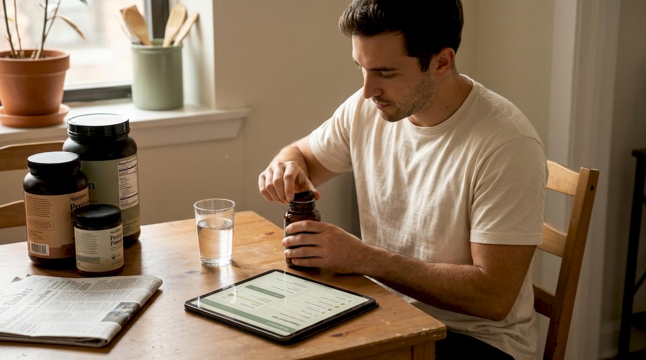 Man reviewing clean supplement ingredients