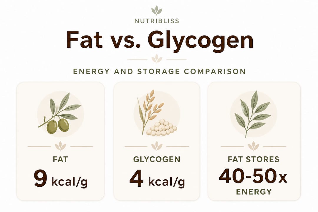 Infographic comparing fat and glycogen energy storage